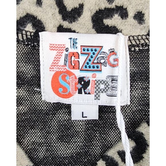 The ZigZag Stripe Sweater Womens Large Black Leopard Sequin Momcore Pullover - Picture 3 of 10